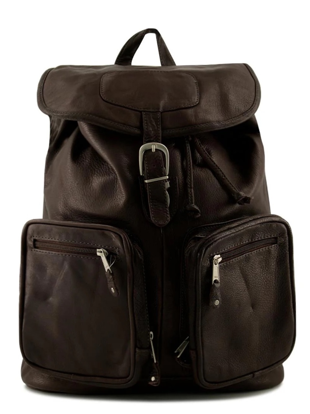 Leather Drawstring Backpack in Dark Brown
